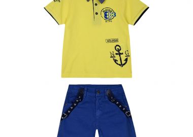 Σετ polo μπλούζα με τύπωμα και βερμούδα με τιράντες για αγόρι | ΜΠΛΕ - Energiers - 